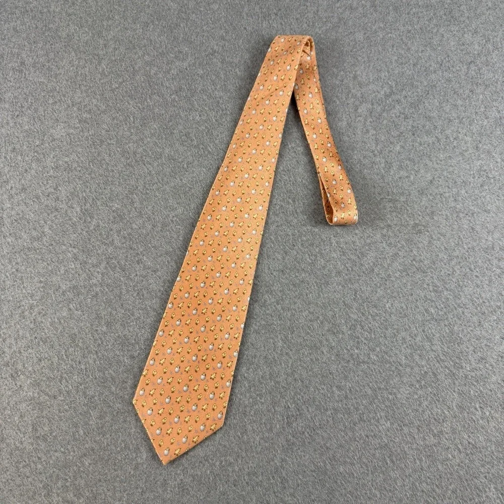 Vintage Pierre Cardin Silk Tie Baby Chicks Eggs Novelty Peach Easter 59x3.75